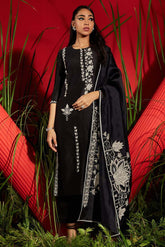Black silk chanderi embroidered suit set